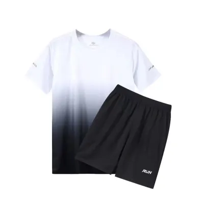 Men Fashion Casual Printed Round Neck Short-Sleeve T-Shirt Loose Shorts Quick-Drying Sports Two-Piece Set
