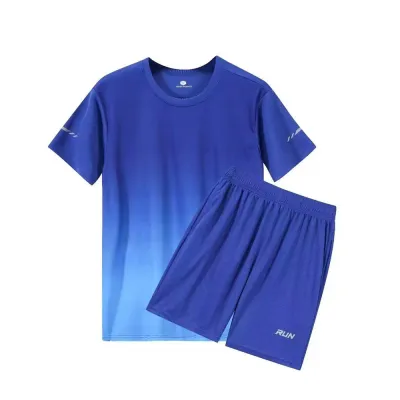 Men Fashion Casual Printed Round Neck Short-Sleeve T-Shirt Loose Shorts Quick-Drying Sports Two-Piece Set