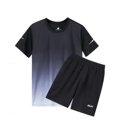 Men Fashion Casual Printed Round Neck Short-Sleeve T-Shirt Loose Shorts Quick-Drying Sports Two-Piece Set
