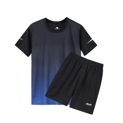 Men Fashion Casual Printed Round Neck Short-Sleeve T-Shirt Loose Shorts Quick-Drying Sports Two-Piece Set