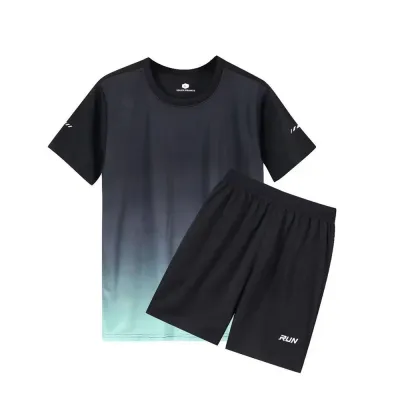 Men Fashion Casual Printed Round Neck Short-Sleeve T-Shirt Loose Shorts Quick-Drying Sports Two-Piece Set
