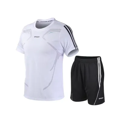 Men Fashion Casual Printed Round Neck Short-Sleeve T-Shirt Loose Shorts Quick-Drying Sports Two-Piece Set