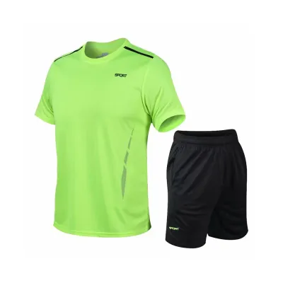 Men Fashion Casual Printed Round Neck Short-Sleeve T-Shirt Loose Shorts Quick-Drying Sports Two-Piece Set