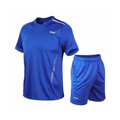 Men Fashion Casual Printed Round Neck Short-Sleeve T-Shirt Loose Shorts Quick-Drying Sports Two-Piece Set