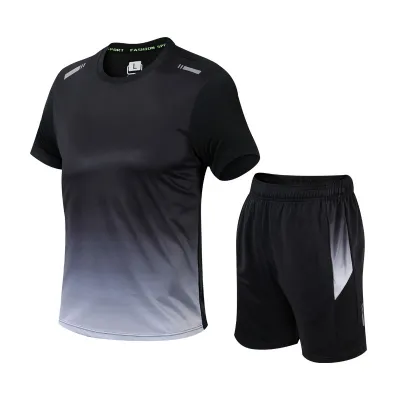 Men's Gradient Quick-Dry Short Sleeve T-Shirt and Shorts Sports Two-Piece Set