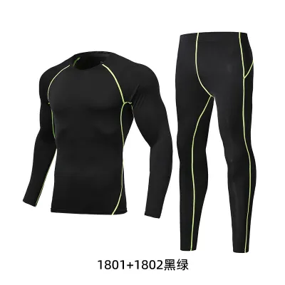 Men's Fashion Contrast Color Long-Sleeve T-Shirt Tight Pants Quick-Dry Sports Two-Piece Set