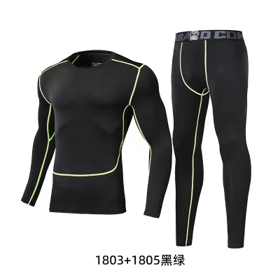 Men's Fashion Contrast Color Long-Sleeve T-Shirt Tight Pants Quick-Dry Sports Two-Piece Set