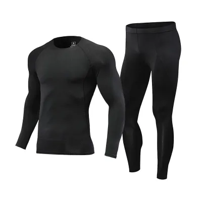 Men's Fashion Contrast Color Long-Sleeve T-Shirt Tight Pants Quick-Dry Sports Two-Piece Set