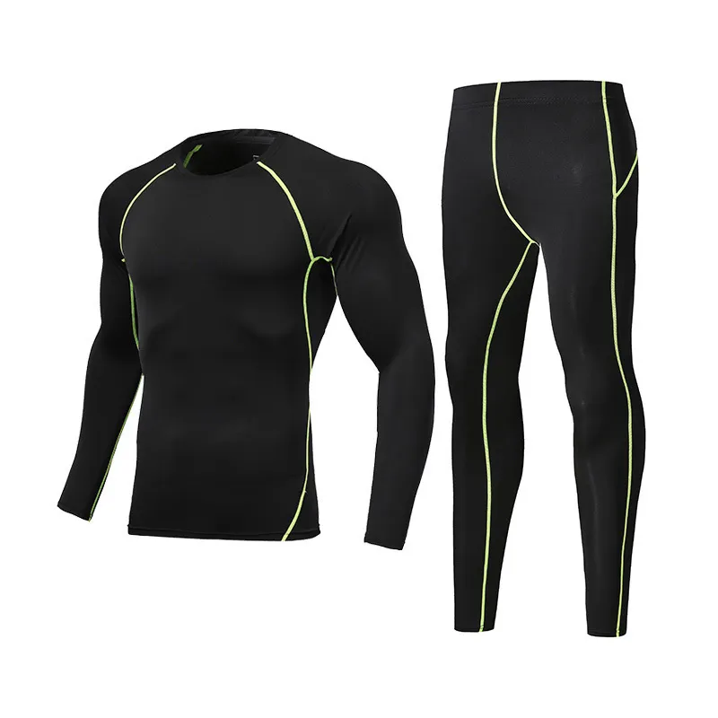 Men's Fashion Contrast Color Long-Sleeve T-Shirt Tight Pants Quick-Dry Sports Two-Piece Set