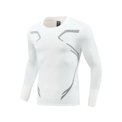Men Fashion Casual Printed High Elastic Long Sleeve Sports T-Shirt