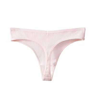 Women Fashion Sexy Solid Color Threaded Cotton Thong Panties
