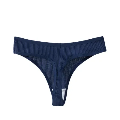 Women Fashion Sexy Solid Color Threaded Cotton Thong Panties