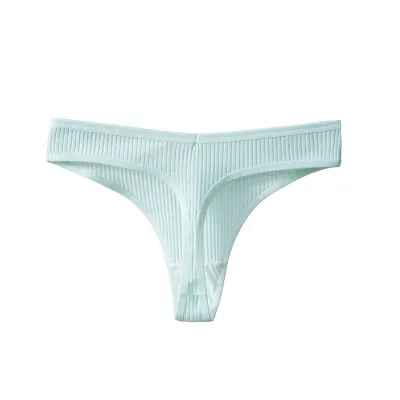 Women Fashion Sexy Solid Color Threaded Cotton Thong Panties