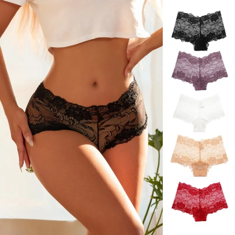 Women Sexy Solid Color Lace Breathable Underpants