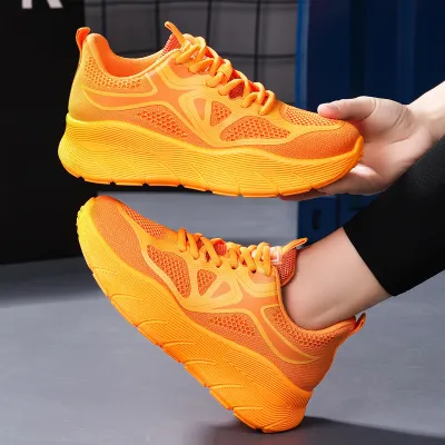 Women Fashion Casual Solid Color Knitted Mesh Round Toe Platform Lace-Up Sneakers