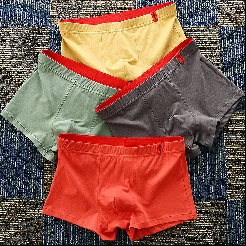 Men's Casual Solid Cotton Mid-Waist Slim-Fit Breathable Underwear
