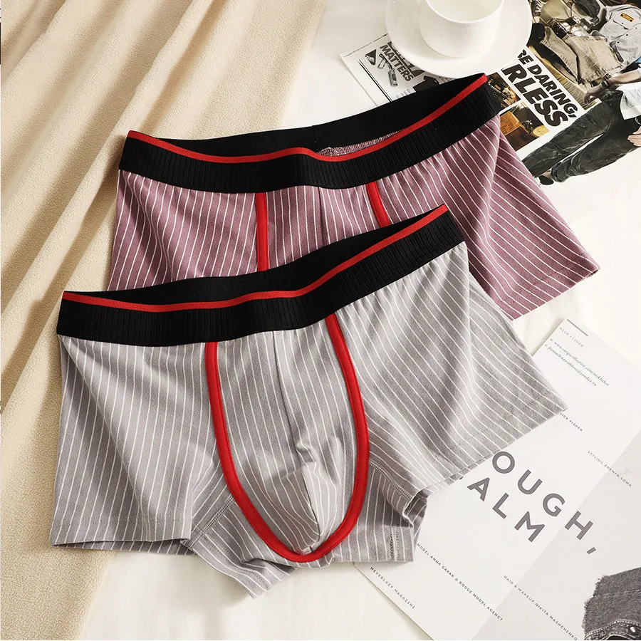 Men's Fashion Casual Stripe Cotton Mid-Waist Slim-Fit Underwear