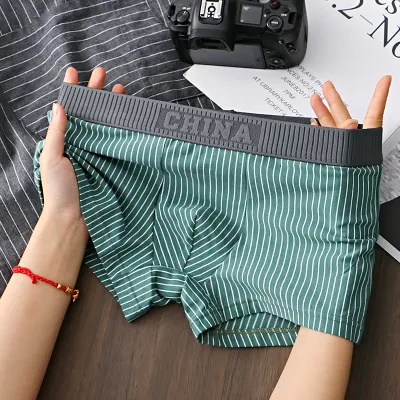 Men's Fashion Casual Stripe Cotton Breathable Underwear Mid-Waist