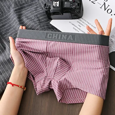 Men's Fashion Casual Stripe Cotton Breathable Underwear Mid-Waist