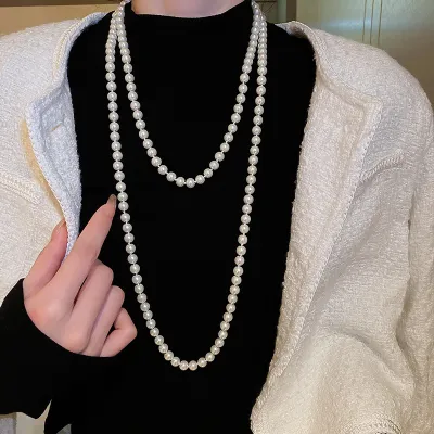 Women Fashion Elegant Long Imitation Pearl Necklace