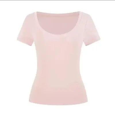 Women's Casual Slim Fit U-Neck Short Sleeve Cotton T-Shirt