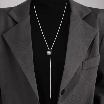 Women Fashion Simple Pearl Long Necklace