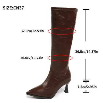 Women's Fashion Casual Solid Color Pointed Toe Side Zipper Thin High Heel Knee-Length Boots
