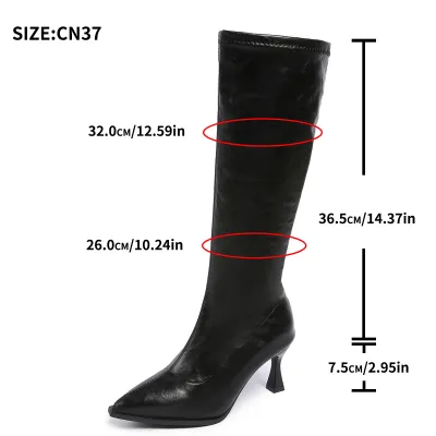 Women's Fashion Casual Solid Color Pointed Toe Side Zipper Thin High Heel Knee-Length Boots