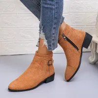 Botas de ante con estampado de leopardo y punta puntiaguda con cremallera para mujer, estilo informal, para otoño