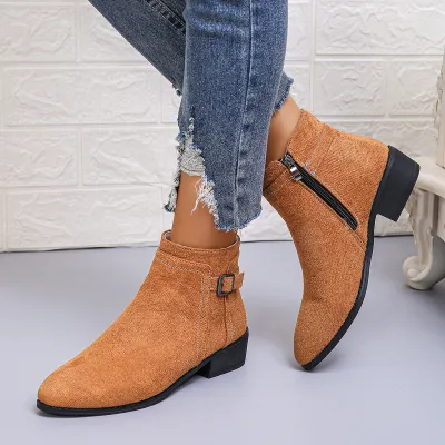 Women Fashion Casual Autumn Suede Leopard Pointed Toe Zipper Boots