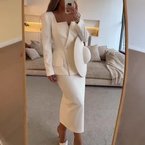 Women Fashion Elegant Autumn Winter Long Sleeve Slim Fit Skirt Two-Piece Set