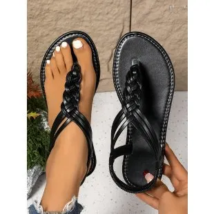 Women Fashion Casual Solid Color Round-Toe Flat Sandals Plus Size