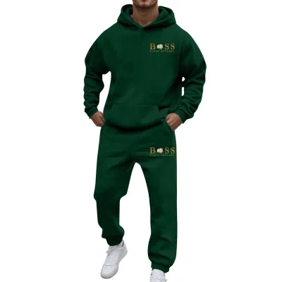 Men Fashion Printed Hoodies Two-Piece Set Long Sleeve Loose Pants Thickening Casual