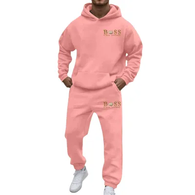 Men Fashion Printed Hoodies Two-Piece Set Long Sleeve Loose Pants Thickening Casual