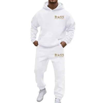 Men Fashion Printed Hoodies Two-Piece Set Long Sleeve Loose Pants Thickening Casual