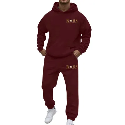 Men Fashion Printed Hoodies Two-Piece Set Long Sleeve Loose Pants Thickening Casual