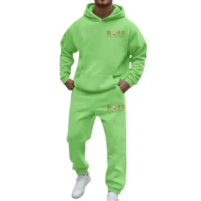 Men Fashion Printed Hoodies Two-Piece Set Long Sleeve Loose Pants Thickening Casual