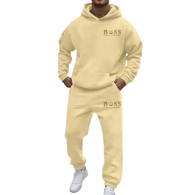 Men Fashion Printed Hoodies Two-Piece Set Long Sleeve Loose Pants Thickening Casual