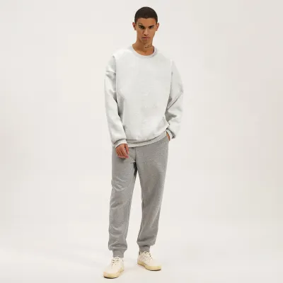Men Fashion Casual Solid Color Round-Neck Long-Sleeve Cotton Sweatshirt Loose Fit