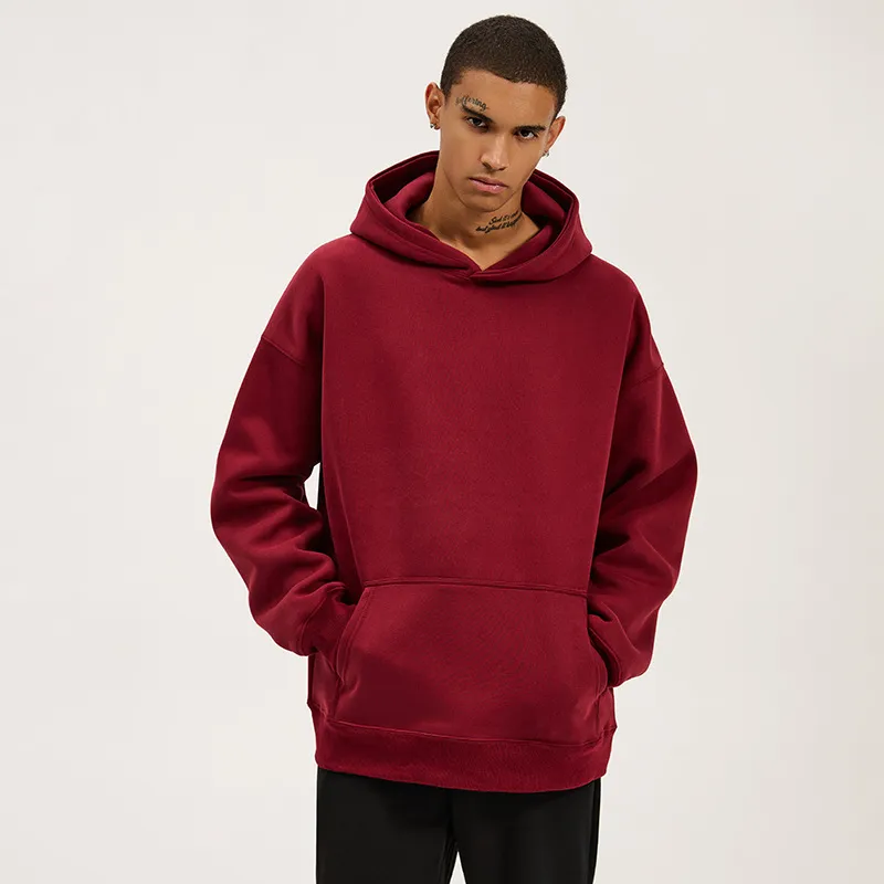 Men Fashion Casual Solid Color Thickening Long Sleeve Hoodies Loose Fit