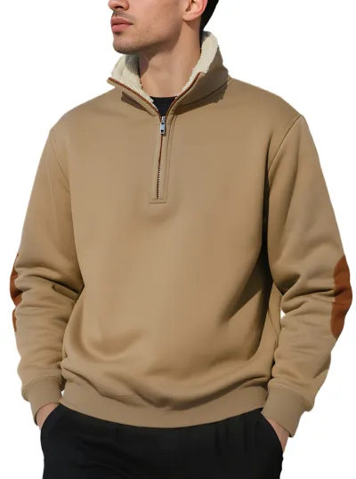 Men Fashion Casual Solid Color Stand Collar Long-Sleeve Loose Sweatshirt