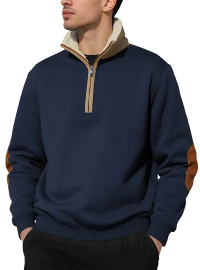 Men Fashion Casual Solid Color Stand Collar Long-Sleeve Loose Sweatshirt
