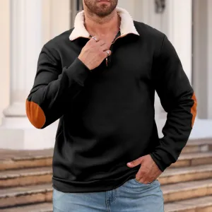 Men Fashion Casual Solid Color Stand Collar Long-Sleeve Loose Sweatshirt