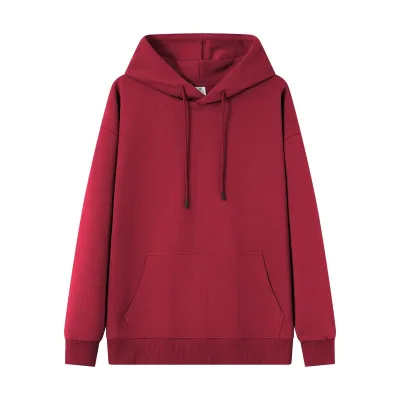 Men Fashion Casual Autumn Winter Solid Color Thickened Loose Hoodie