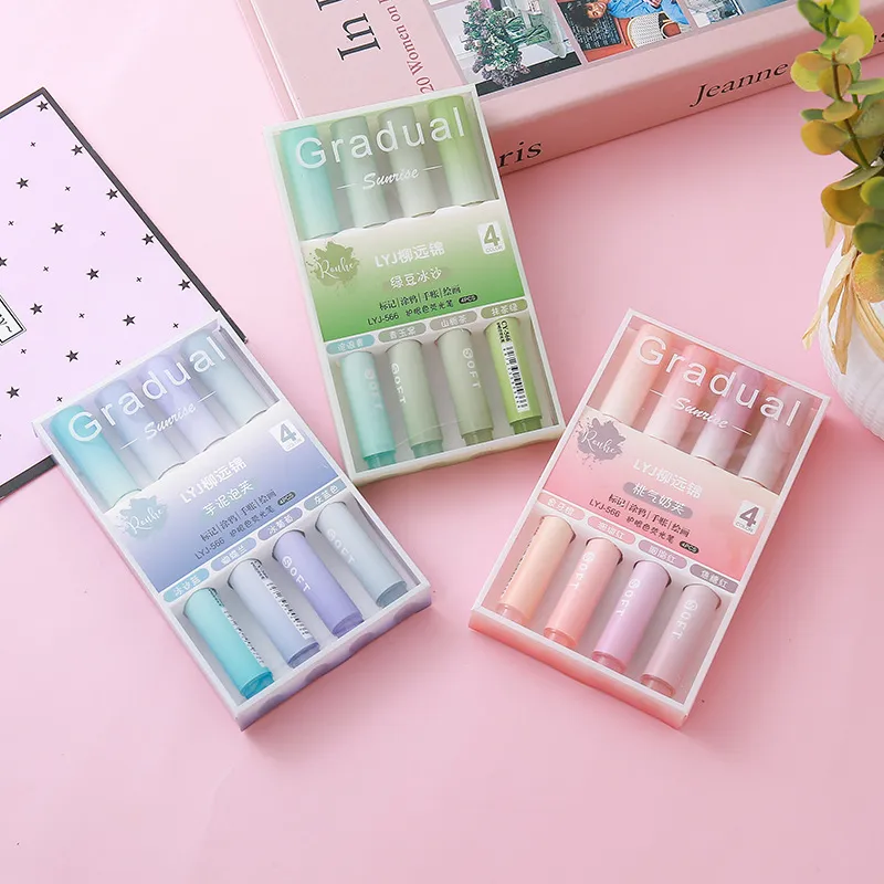 Fashion Gradient Highlighter Meeting Marking Pen 4pcs Set