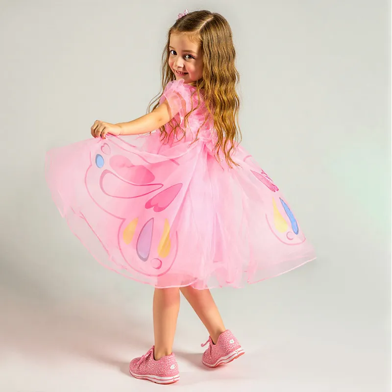 Kids Girls Fashion Cute Butterfly Printed Mesh Princess Dress