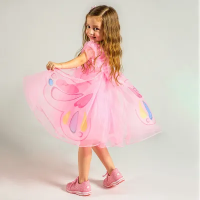 Kids Girls Fashion Cute Butterfly Printed Mesh Princess Dress