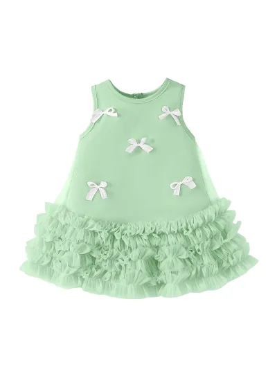 Kids Girls Fashion Cute Bowknot Mesh Sleeveless Dress