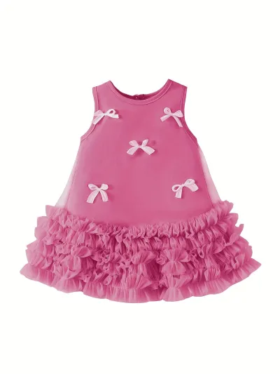 Kids Girls Fashion Cute Bowknot Mesh Sleeveless Dress