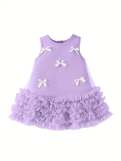 Kids Girls Fashion Cute Bowknot Mesh Sleeveless Dress